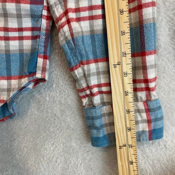 Crew Factory Flannel Shirt Men MT Blue Red Plaid Button Up Cabin Barn Preppy - Picture 8 of 9